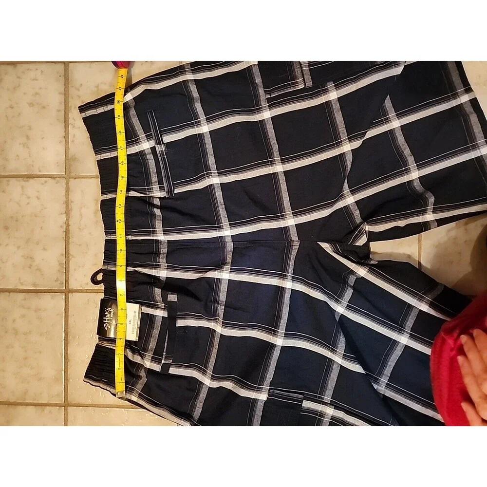 Nwt Shaka Wear Cargo Shorts Men's Sz 4XL Navy BluePlaid Drawstring Elastic Waist - Picture 12 of 13